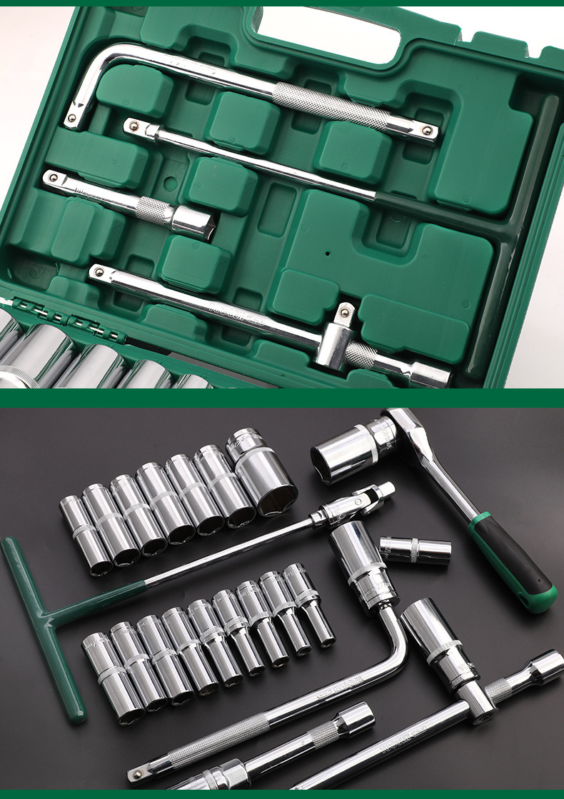Tuosen Hardware Tools 28 Pieces Lengthened Hexagon Auto Repair Socket Wrench Set Manual Auto Repair Auto Protection Set