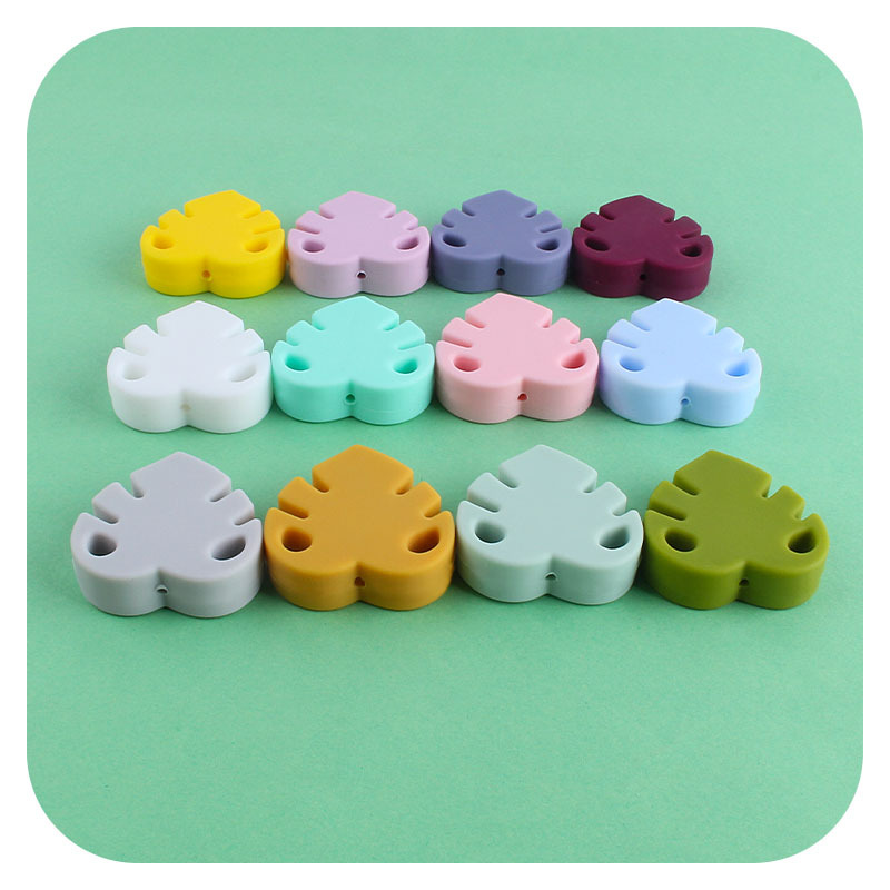 Creativo DIY bebé suministros hojas cuentas de silicona molar juguetes teether pulsera chupete cadena collar Accesorios