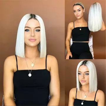 Halloween Wig Headcover Bobo Head Short Hair Black Gradient White Short Straight Hair European And American Wig Women's New Dyeing - ShopShipShake