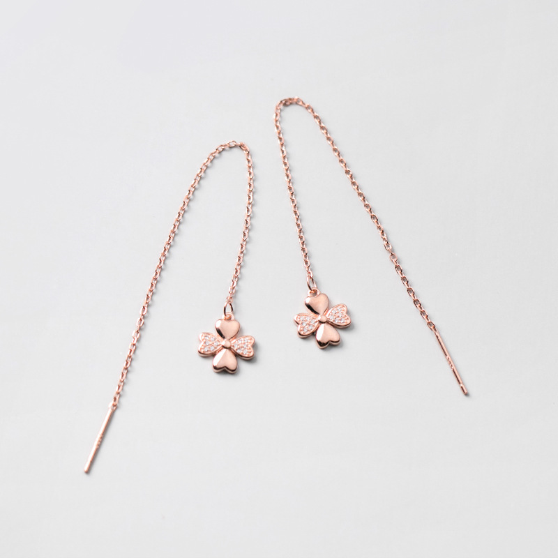 Especial ~ s925 estilo coreano estilo de moda diamantes pendientes de flores de cuatro hojas temperamento orejas de oro orejas joyas de orejas G0554 image 4