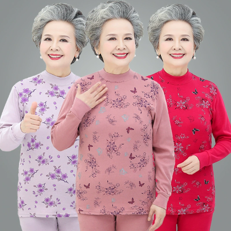 Бабушка весенне-осенний костюм из хлопка Лонгсливы тонкое термобелье для среднего и пожилого возраста мама хлопковый костюм из двух частей