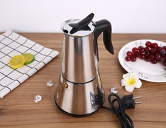 新跨境家用歐插電熱摩卡壺不鏽鋼304黑咖啡壺意式咖啡機預防干燒