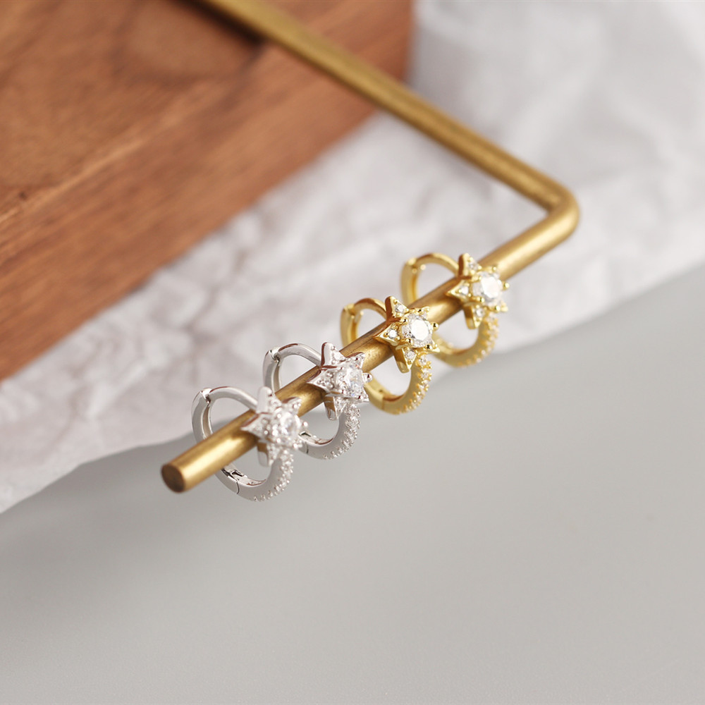 Star Pattern Women'S Gender Fashion Style S925 Sterling Silver Geometric Star Diamond Earrings Wholesale