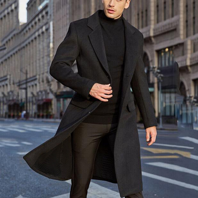 Men's New Long Windbreaker Woolen Coat