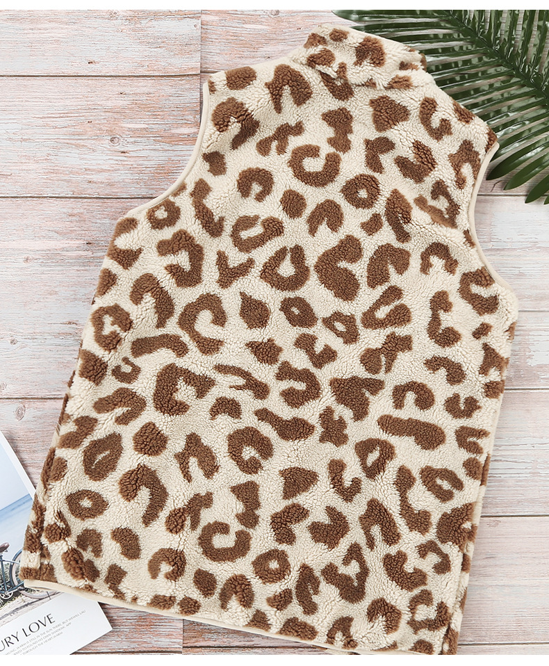 chaleco de otoño estampado de leopardo cuello alto sin mangas cremallera chaqueta de mujer de felpa delgada NSSI2360