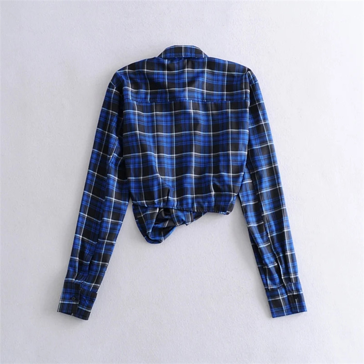 contrast color plaid loose short shirt NSLD31629