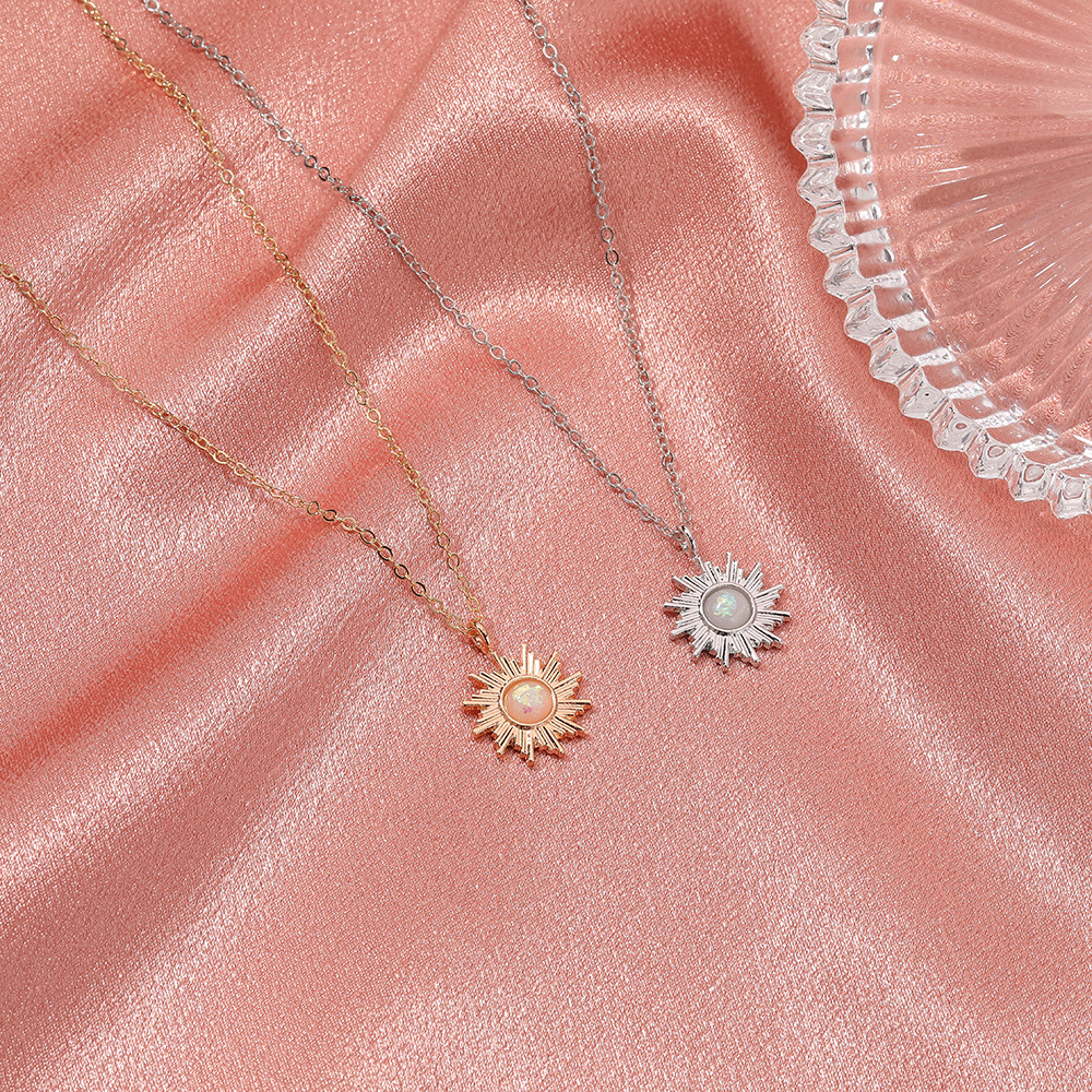 simple opal sun flower pendant necklace