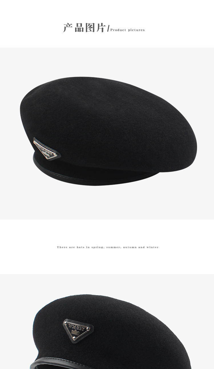 Woolen Fashion Letter Black Hat display picture 2