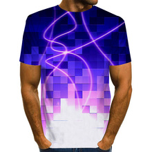 亞馬遜 WISH歐美新潮男式T恤 漸變立體格 3D數碼打印 短袖圓領T恤