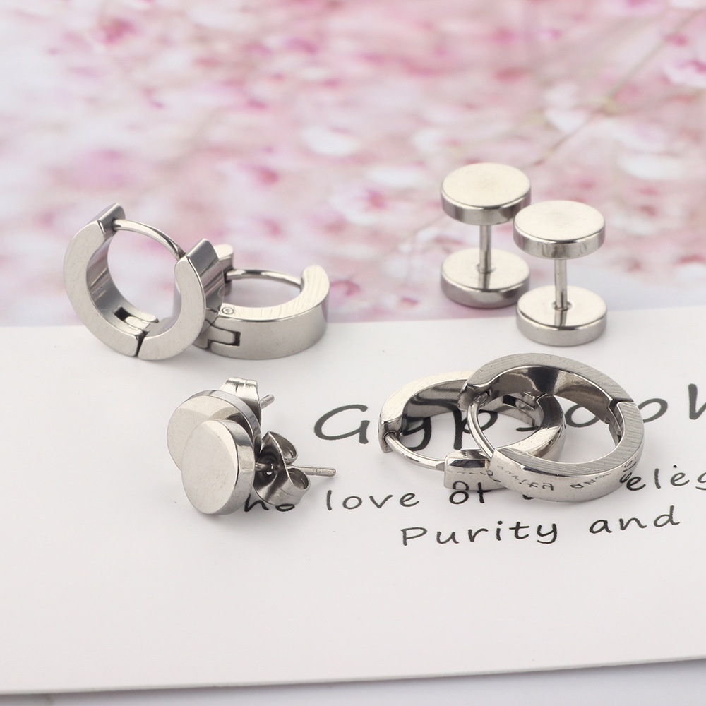 8mm 316L Surgical Steel Earrings Set - Men's Women's Atmospheric Simple Floral Studs (Black 8-Piece) detail image 7