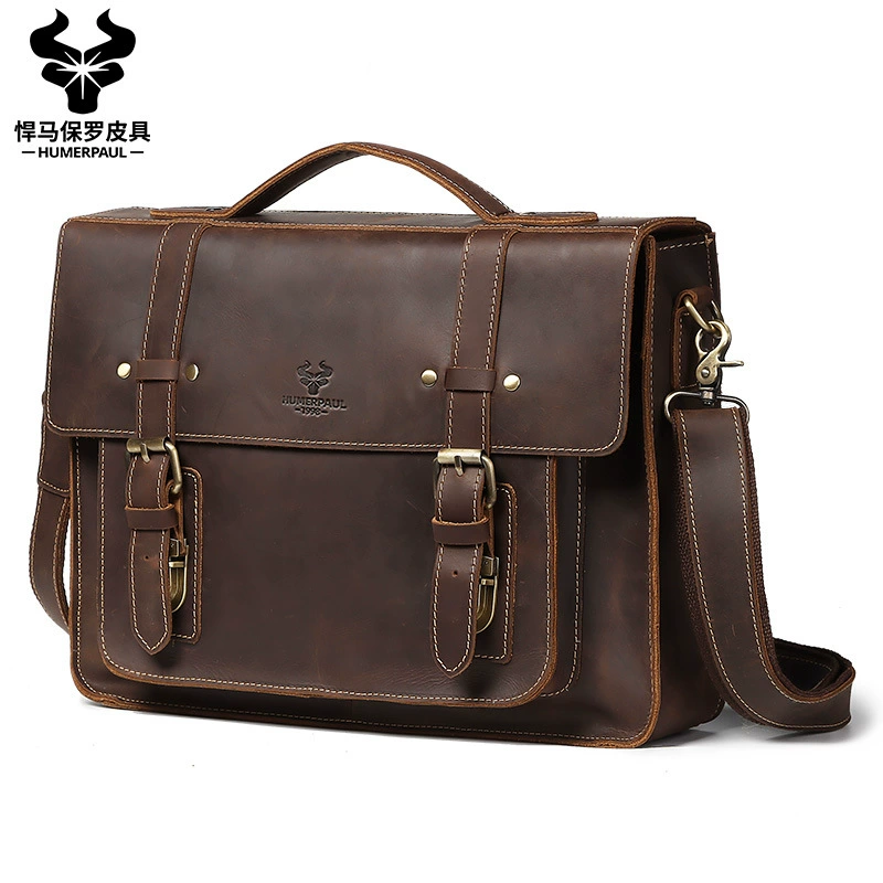 Retro one-shoulder bag, capacious laptop, business version, genuine leather