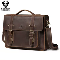 Retro one-shoulder bag, capacious laptop, business version, genuine leather