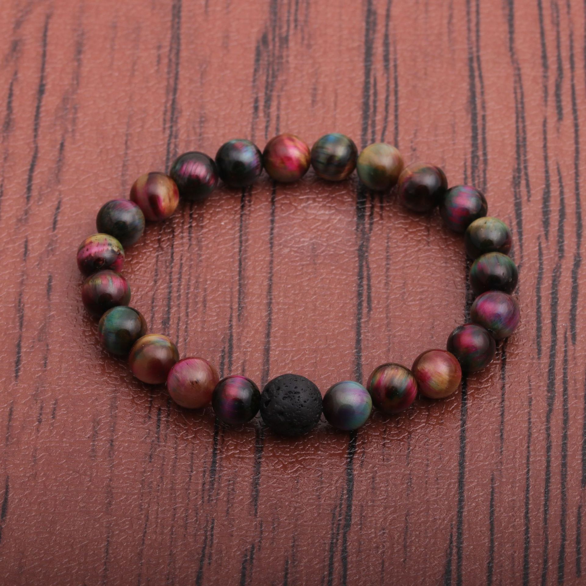 New Peacock Tiger Eye Stone Volcanic Stone Beaded Bracelet display picture 6