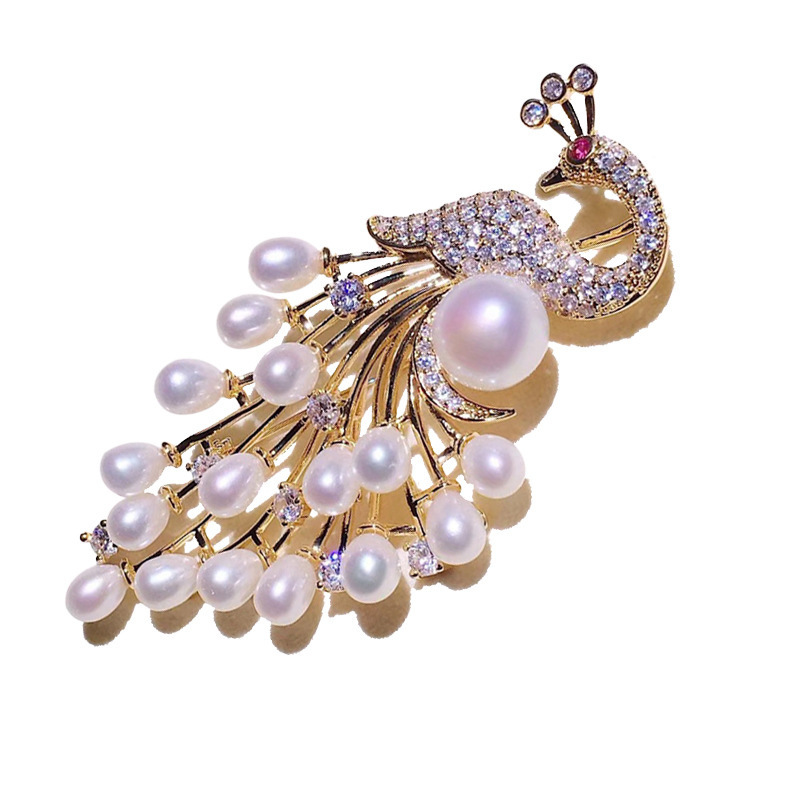 New Luxury Jewelry Inlaid Zircon Pearl Peacock Brooch Pins for Women Fashion Dinner Party Dress Corsage Pin Clothing Accessories Brooches for Wedding