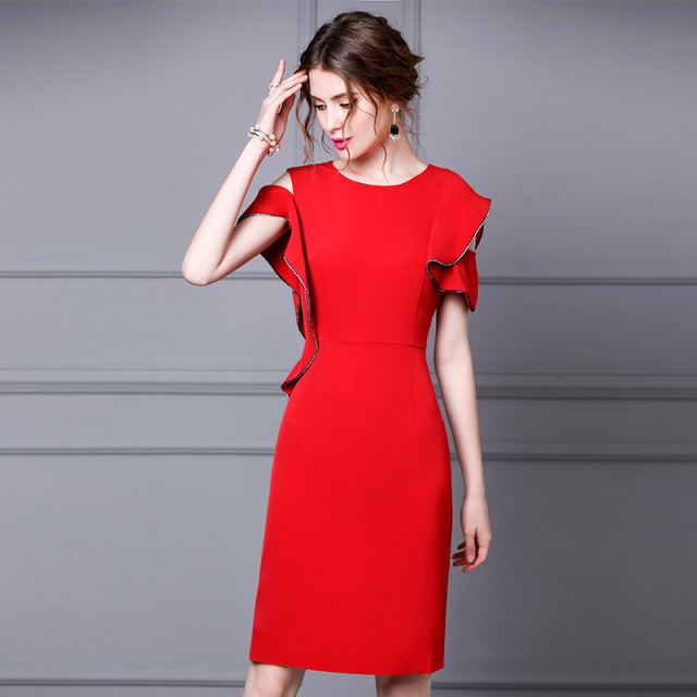 Temperament dress goddess fashion off the shoulder Nail Drill waist show thin buttock skirt