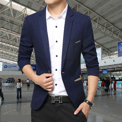 n01春秋男士純色休閑西服男裝韓版潮流修身青年外套英倫風小西裝