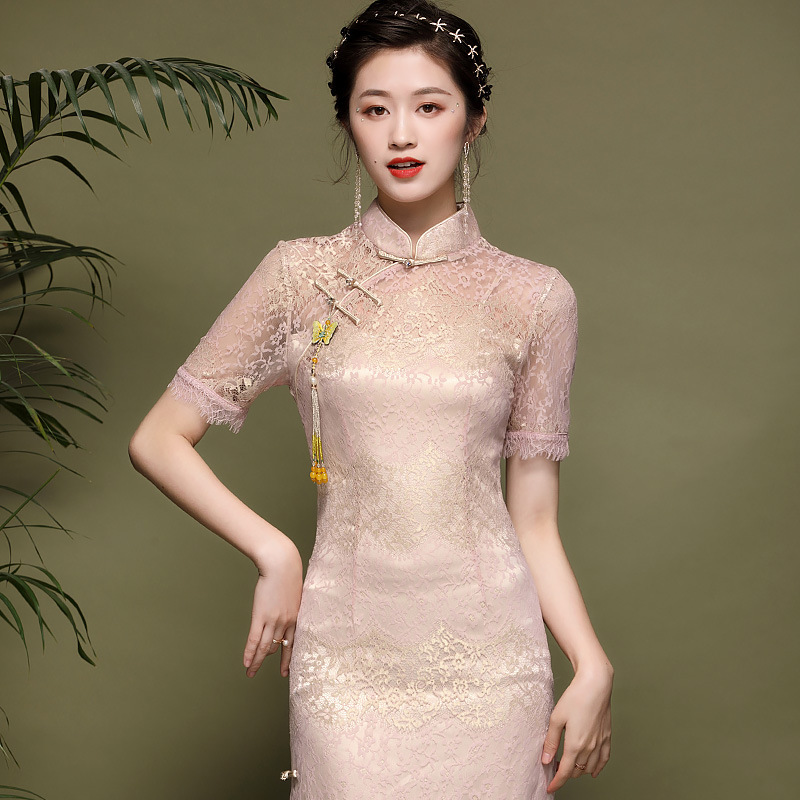 sachin and babi light blue dress Chinese Style Short Qipao Dress Summer High-End Split Modern Improved  Fashion Cheongsam