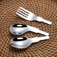 304不锈钢餐具弯勺叉子半成品316儿童不锈钢弯勺叉头硅胶手柄配件