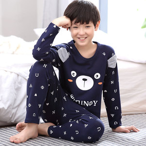 春秋冬初中学生少男睡衣男孩长袖纯棉12-13-15岁大童可爱青少年套