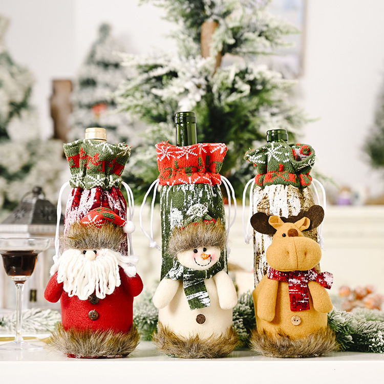 Christmas Decoration Knitted Imitation Bark Wine Bottle Cover Deccoration display picture 14