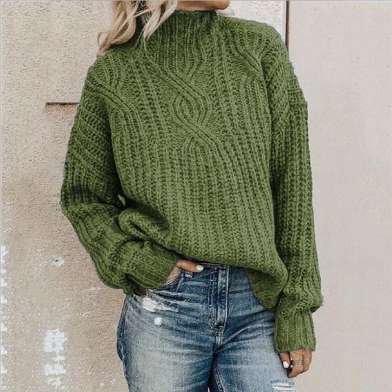 Novedades en Ropa Femenina Europea y Americana 2025, Suéter Nuevo para Mujer, Cuello Alto, Tejido Trenzado, Jersey