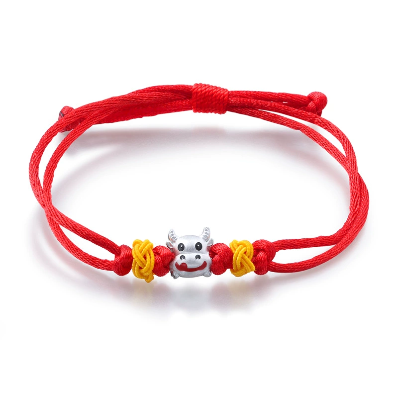 990 стерлингового серебра зодиакальный год красный веревочный браслет женский год рождения Счастливые бусы мужской тканый детский пара Рождественский браслет