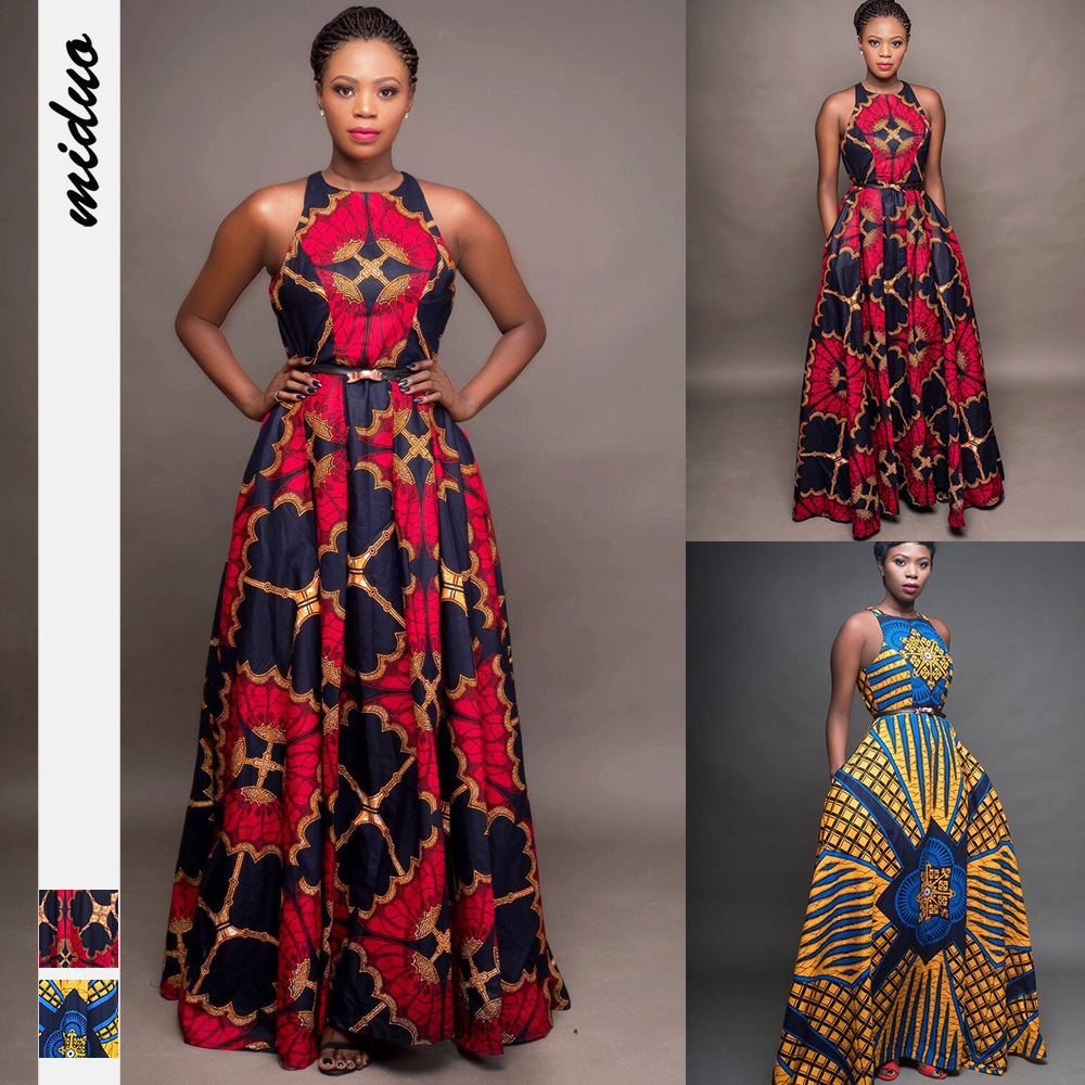 Amazon New Digital Printing Women's Round Neck Sleeveless Dress African Style Nightclub Large Swing Long Skirt Summer Dress