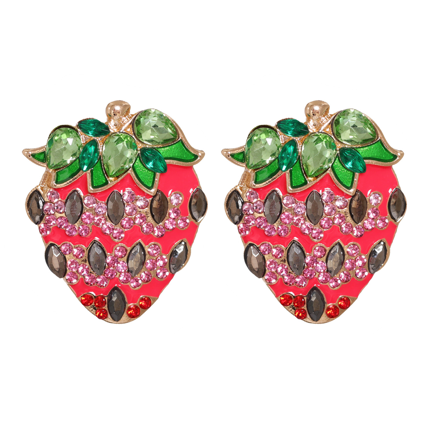 Creative Sweet Korean Fruit Pink Strawberry Oiled Diamond Stud Earrings display picture 5