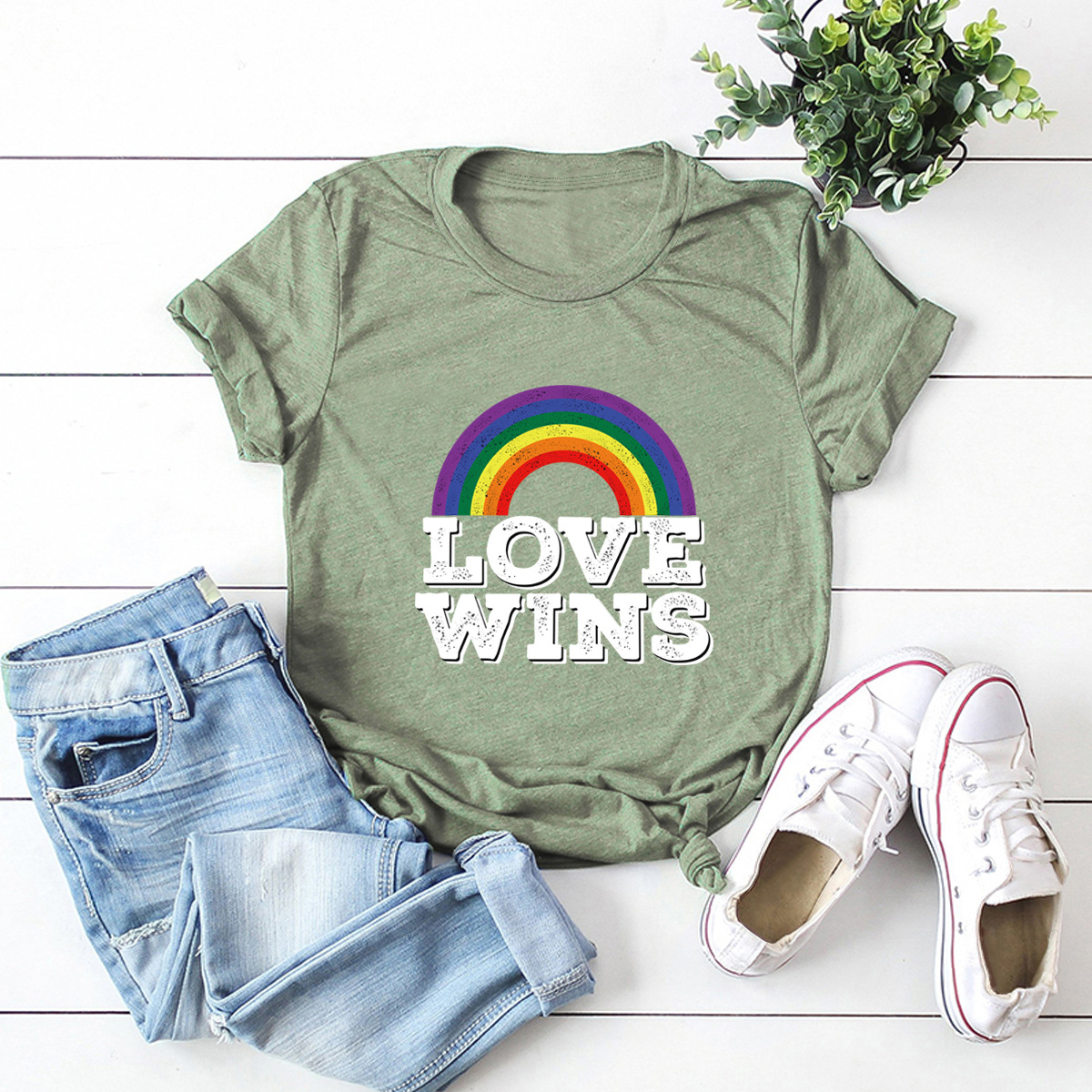 camiseta casual de manga corta para mujer rainbow love NSSN1766