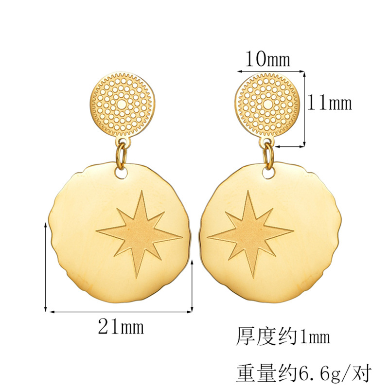 Aretes Redondos Con Estrella De Ocho Puntas display picture 1