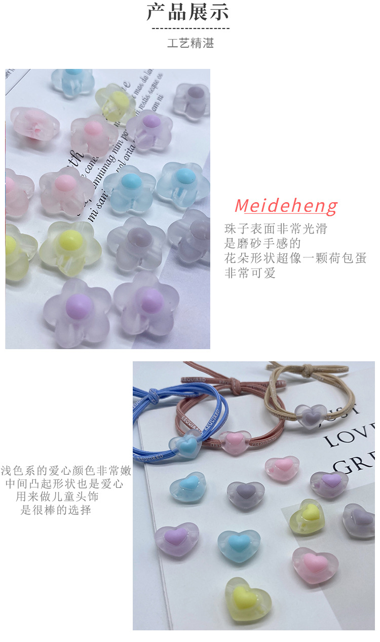 简约清新通孔磨砂蛋黄珠 diy儿童发饰制作橡皮筋配饰亚克力饰品详情图5