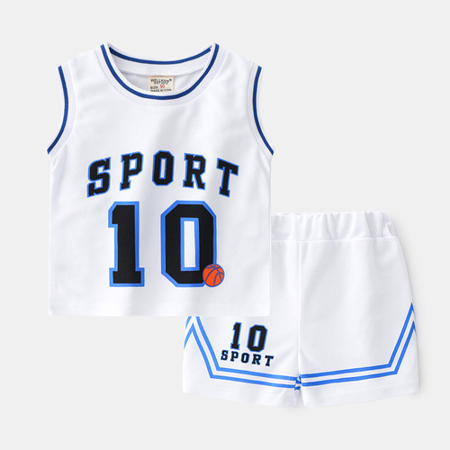 Children's summer shorts set, new summer thin mesh mesh boys' sports sleeveless baby basketball outfit