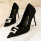 121-2 han edition fashion footwear pointed thin with diamond G word buckle sexy show thin heels black single women's shoes