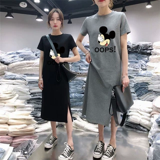 2026春夏季新款短袖学生连衣裙卫衣遮肚大码中长款过膝T恤裙女