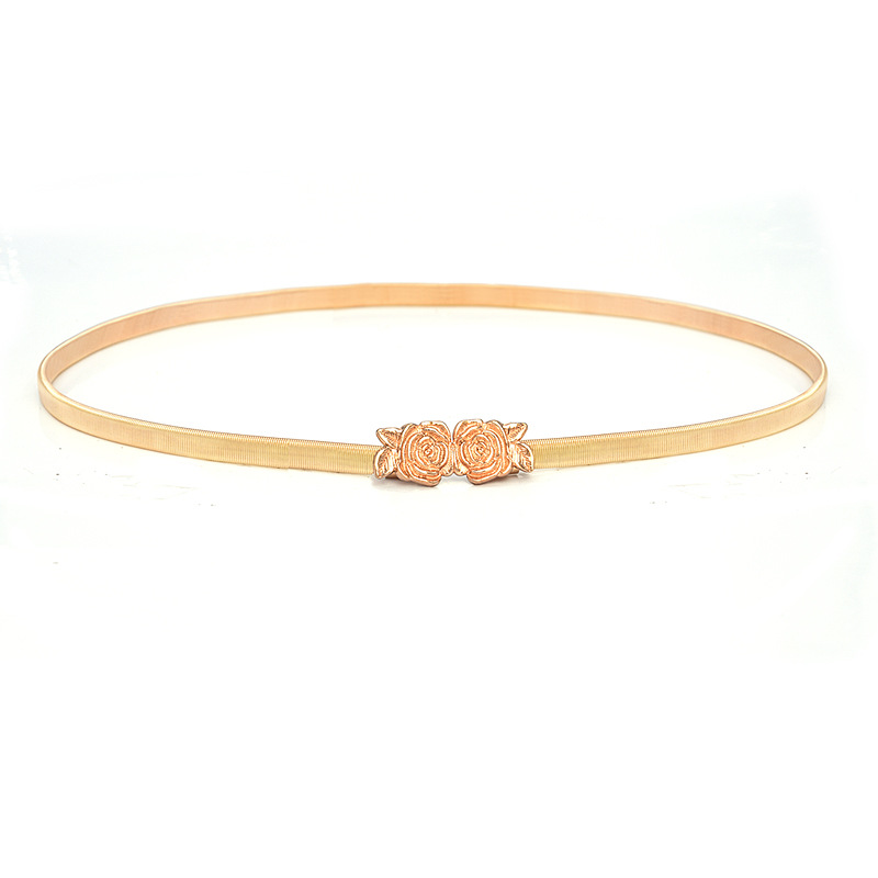 Venta caliente de estilo europeo y americano cinturón de metal cadena elástica Cadena de cintura aleación Rosa cinturón elástico