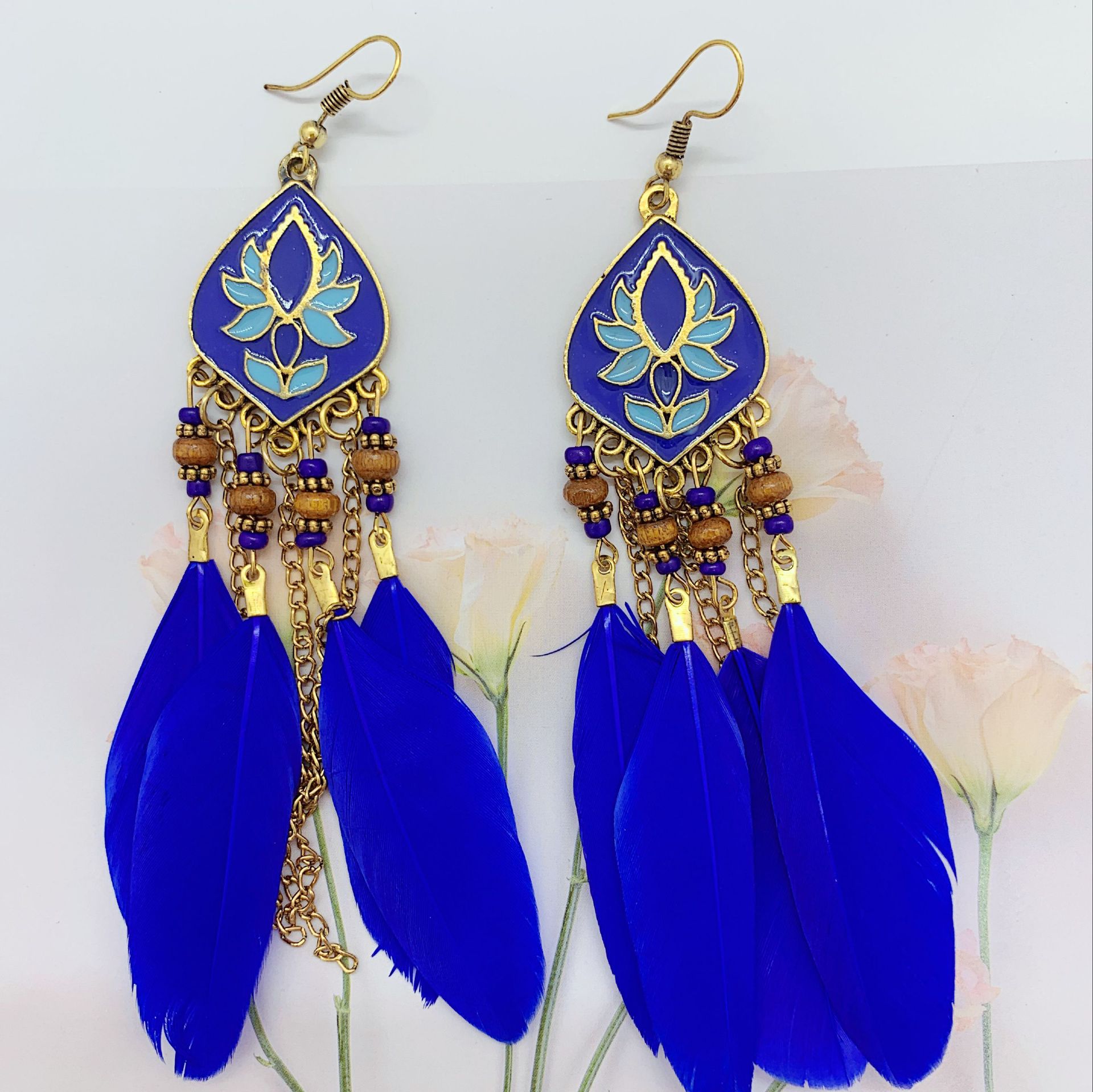 Tassel, Rhombus Pattern Bohemian Tassel Rhombus Alloy Feather Plating Women's Drop Earrings