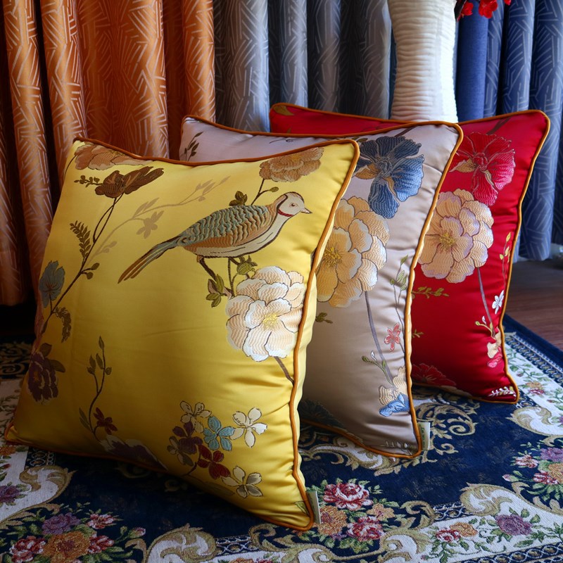 新中式提花红木沙发靠枕中国风家具茶艺室腰枕定制抱枕套可拆洗|ru