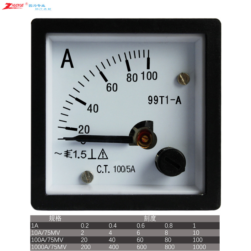 励磁指针交流电流表 99T1 SQ-48-A 0-1A 10A 100A 1000A 安装45mm