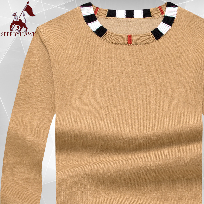 2020秋冬季新品男士圆领长袖T恤含羊毛中青年英伦修身男式T恤长袖