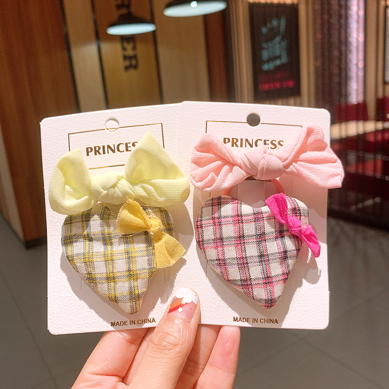 Korean Love Plaid Girls Solid Color Small Bow Children Bb Clip Rubber Band display picture 4