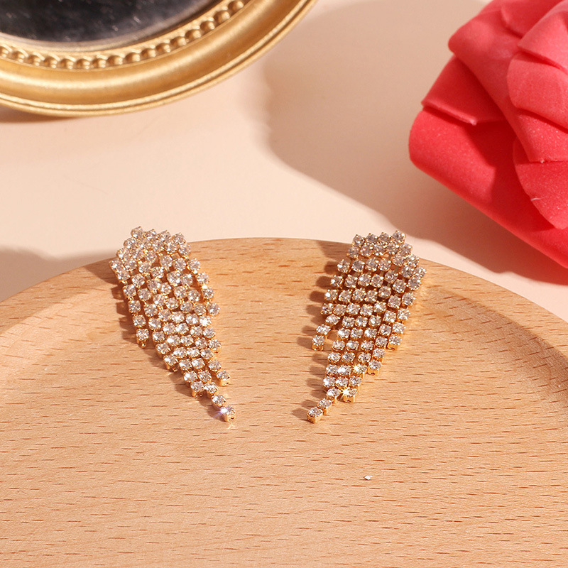 الكورية الماس شرابة كامل الماس بسيطة أزياء السيدات أقراط display picture 2