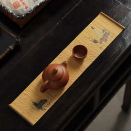 防水茶席禅意中国风印花竹帘垫隔热杯垫小号竹编茶道配件一件代发