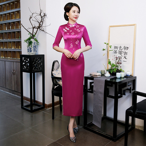 Chinese Dress Qipao for women New wedding dress silk silk silk long cheongsam national style cheongsam