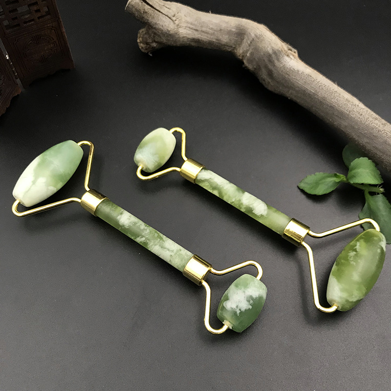 Xiuyu Jia Cui doble cabeza Jade belleza contenedor color cálido rodillo de masaje de aleación de zinc silenciador masajeador facial