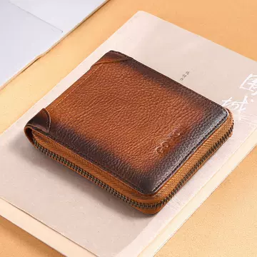 Men'S Wallet New Short Real Pickup Bag Driver'S License Multifunctional Anti Theft Brush Zipper Wallet Men'S Head Leather - ShopShipShake