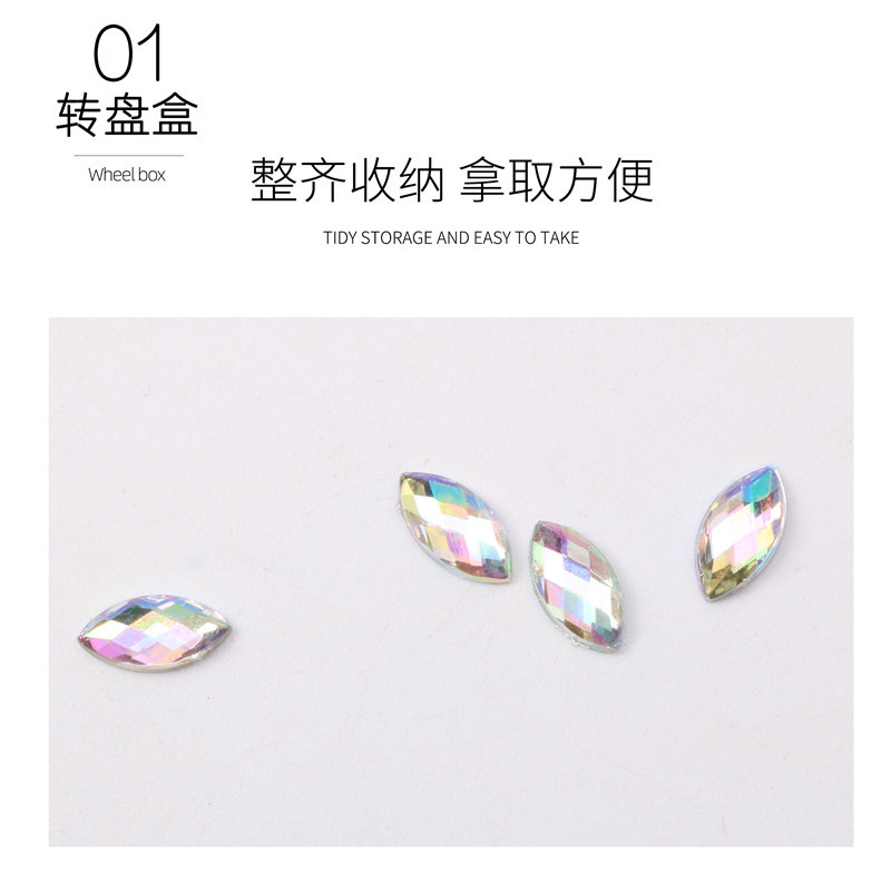 Nail Art especial en forma de diamante AB color de alta calidad Taiwán nail art Oval Horse Eye diamante disco joyería AB caja de diamantes al por mayor