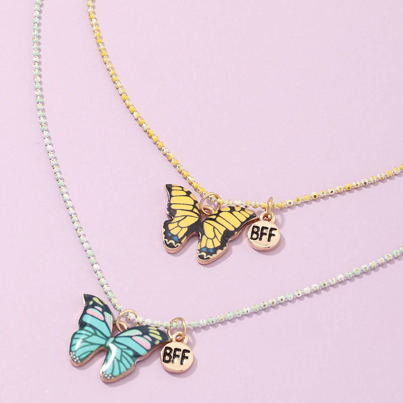 Fashion Color Butterfly Necklace Girls Alloy Drip Oil Color Hip Hop Clavicle Chain Wholesale display picture 2