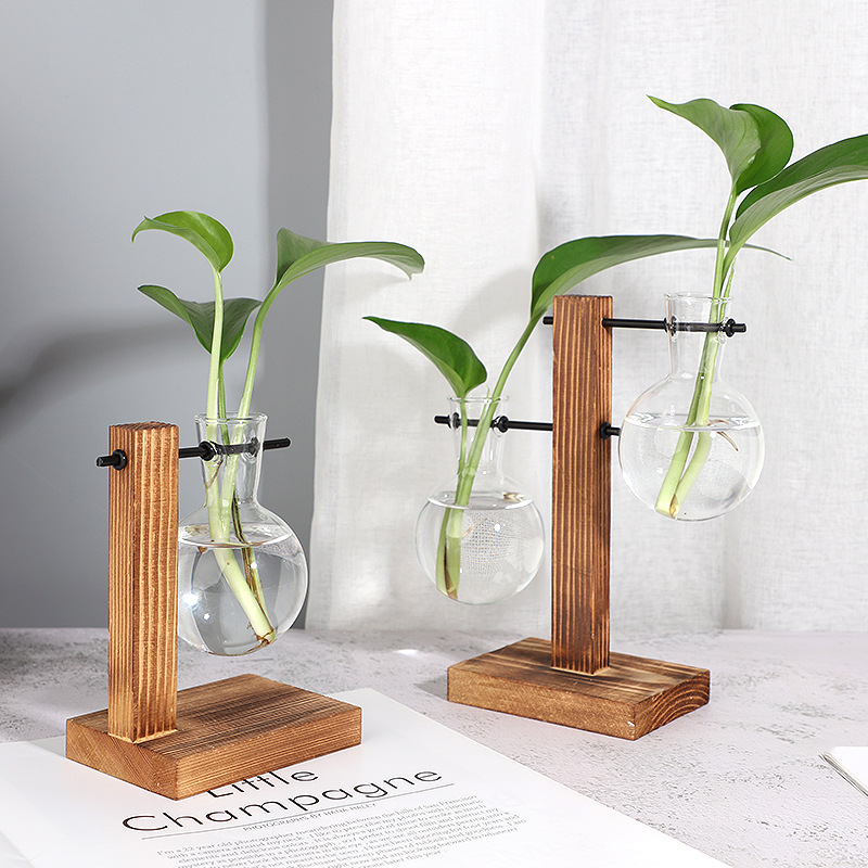 Creative wooden frame glass flower bottle hydraulic green splash pot…