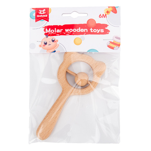Baby soothing grasping hand wooden rattle baby educational early education cartoon animal shape toy manufacturer wholesale