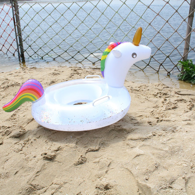 Manufactor goods in stock wholesale transparent Sequins Rainbow unicorn Seat ring children inflation Sequins Swim ring Seat ring